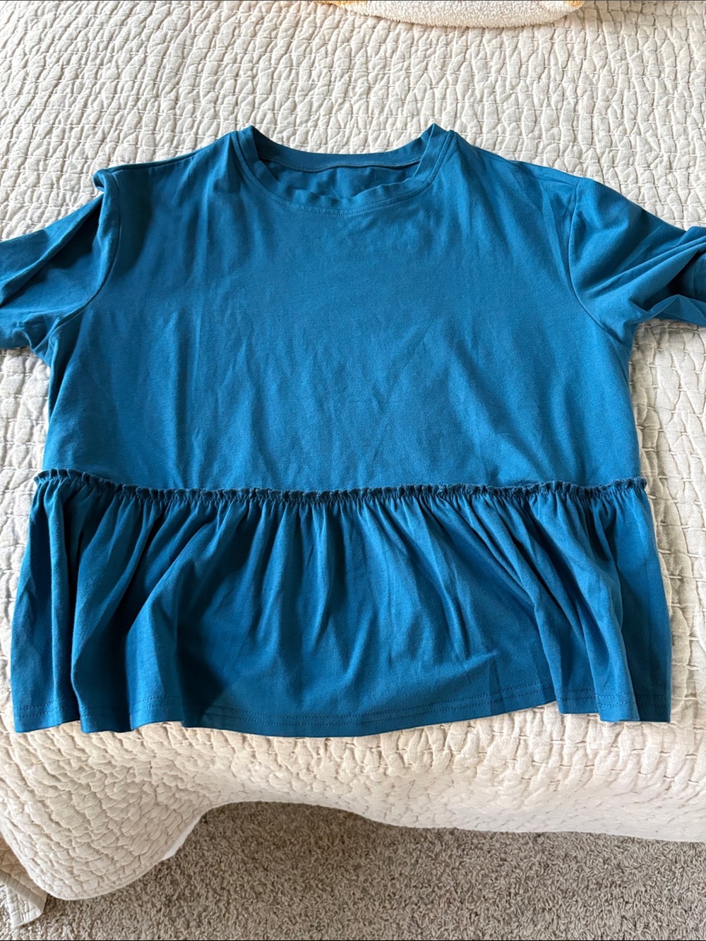 Teal Ruffled Hem Short Sleeve Top